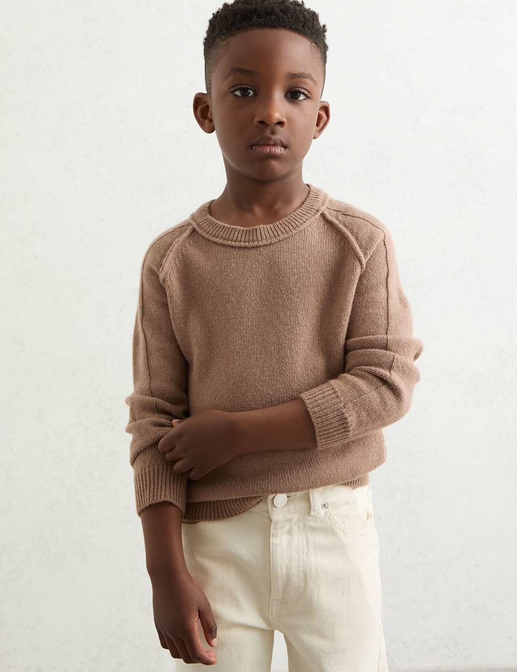 Reiss Wool Rich Knitted Seam Detail Jumper (3-14 Yrs) Tan