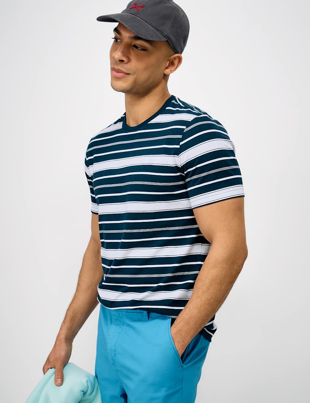 Crew Clothing Men's Pure Cotton Striped Crew Neck T-Shirt - XL - Blue Mix - Available at M&S