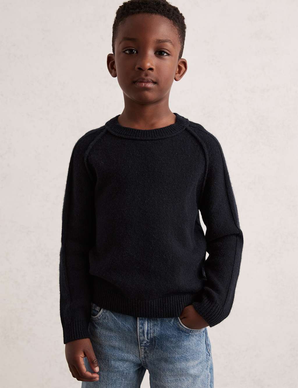 Reiss Wool Rich Knitted Jumper with Cashmere (3-14 Yrs) Dark Blue