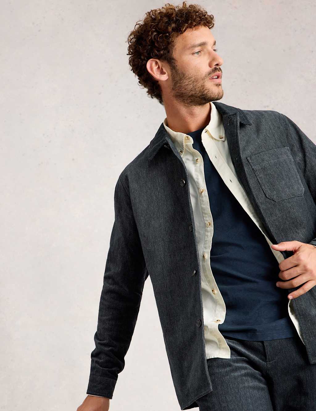 White Stuff Pure Cotton Herringbone Chore Jacket Grey