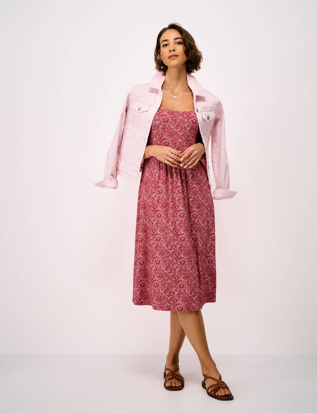 Crew Clothing Women's Jersey Floral Square Neck Midi Dress - 10 - Red Mix - Available at M&S