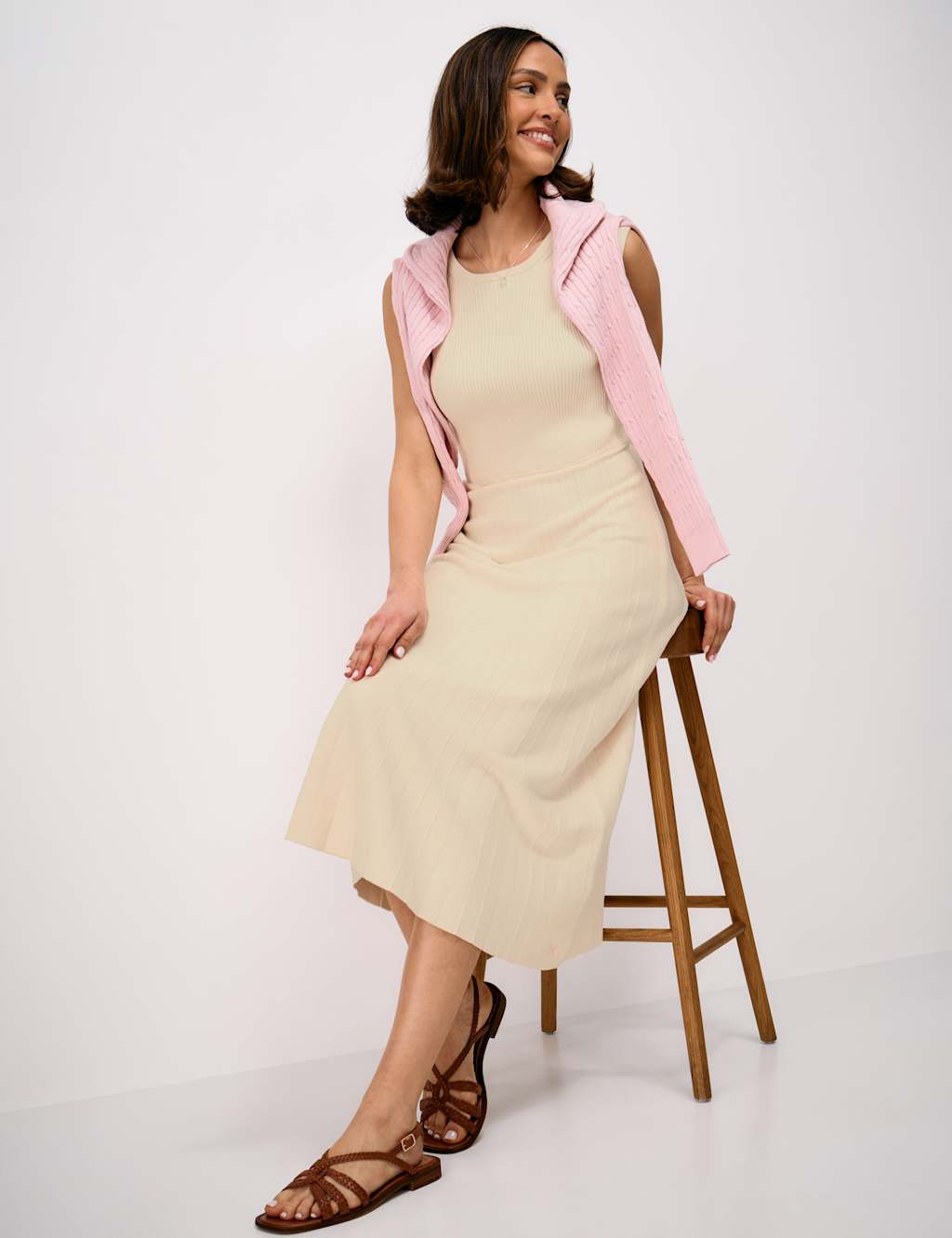 Crew Clothing Women's Cotton Rich Knitted Midi Skater Dress - 10 - Beige - Available at M&S