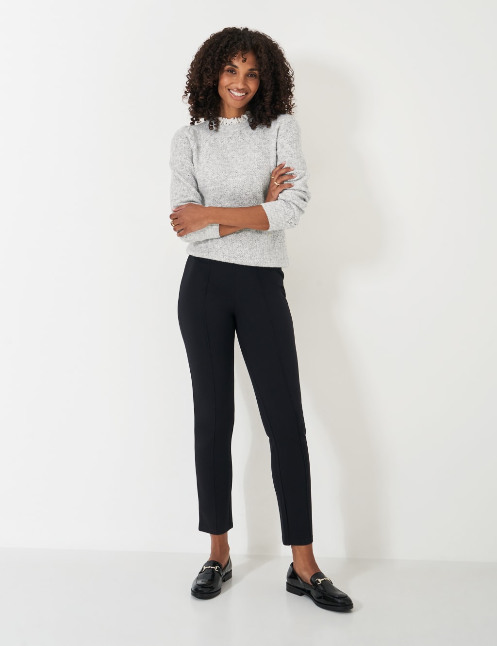Pointelle Crew Neck Lace Detail Jumper