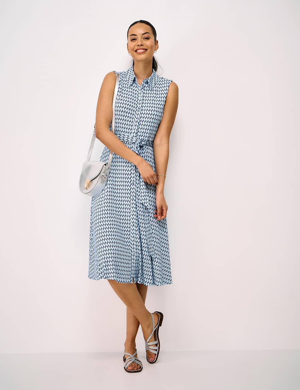 Crew Clothing Women's Jersey Printed Midi Shirt Dress - 16 - Blue Mix - Available at M&S