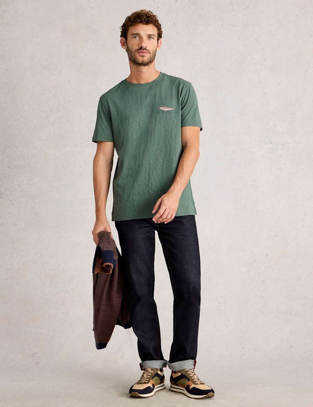 White Stuff Pure Cotton Strongman Graphic T-Shirt Green Mix