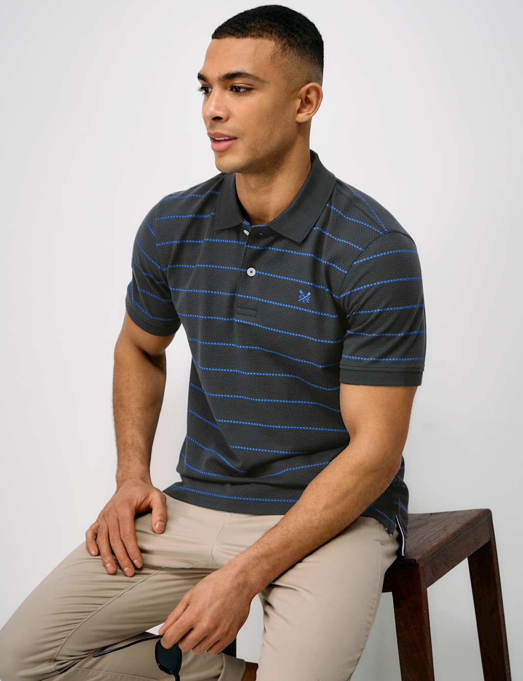 Crew Clothing Men's Pure Cotton Waffle Striped Polo Shirt - XL - Dark Navy - Available at M&S