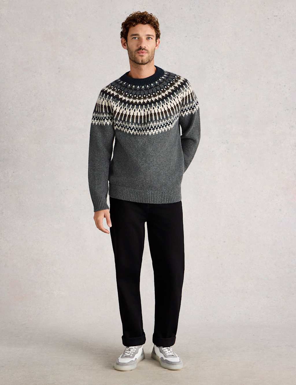 White Stuff Fair Isle Crew Neck Jumper Grey