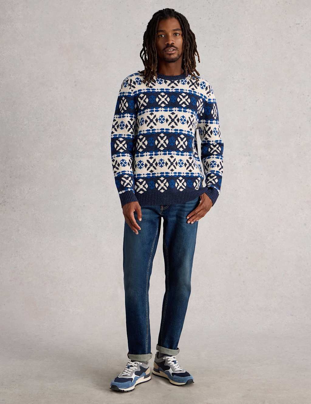 White Stuff Lambswool Rich Fair Isle Crew Neck Jumper Navy Mix