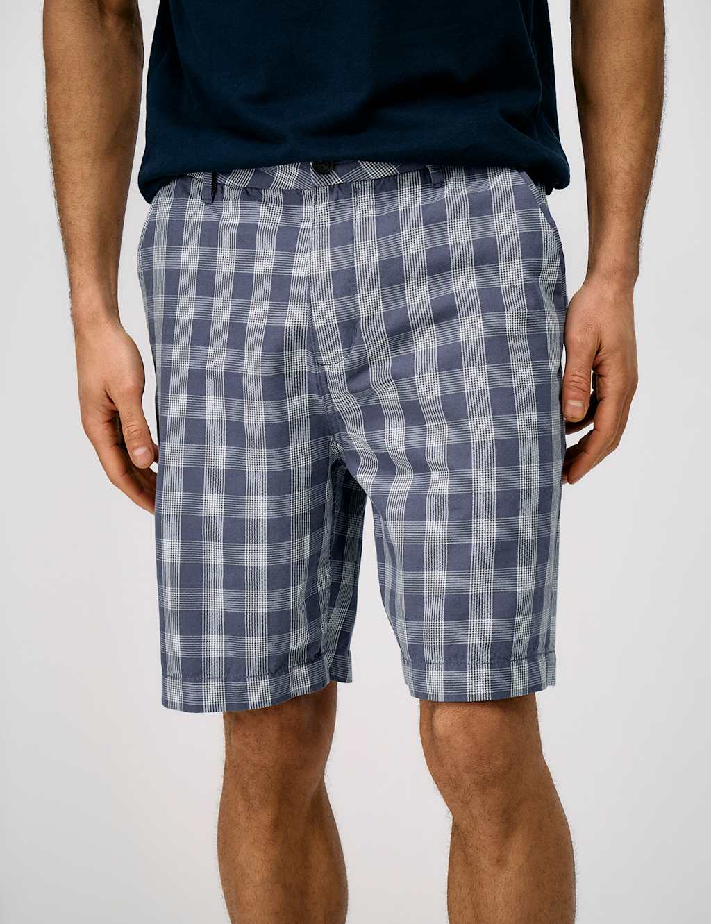 Crew Clothing Men's Cotton Rich Checked Chino Shorts - 36 - Blue Mix - Available at M&S
