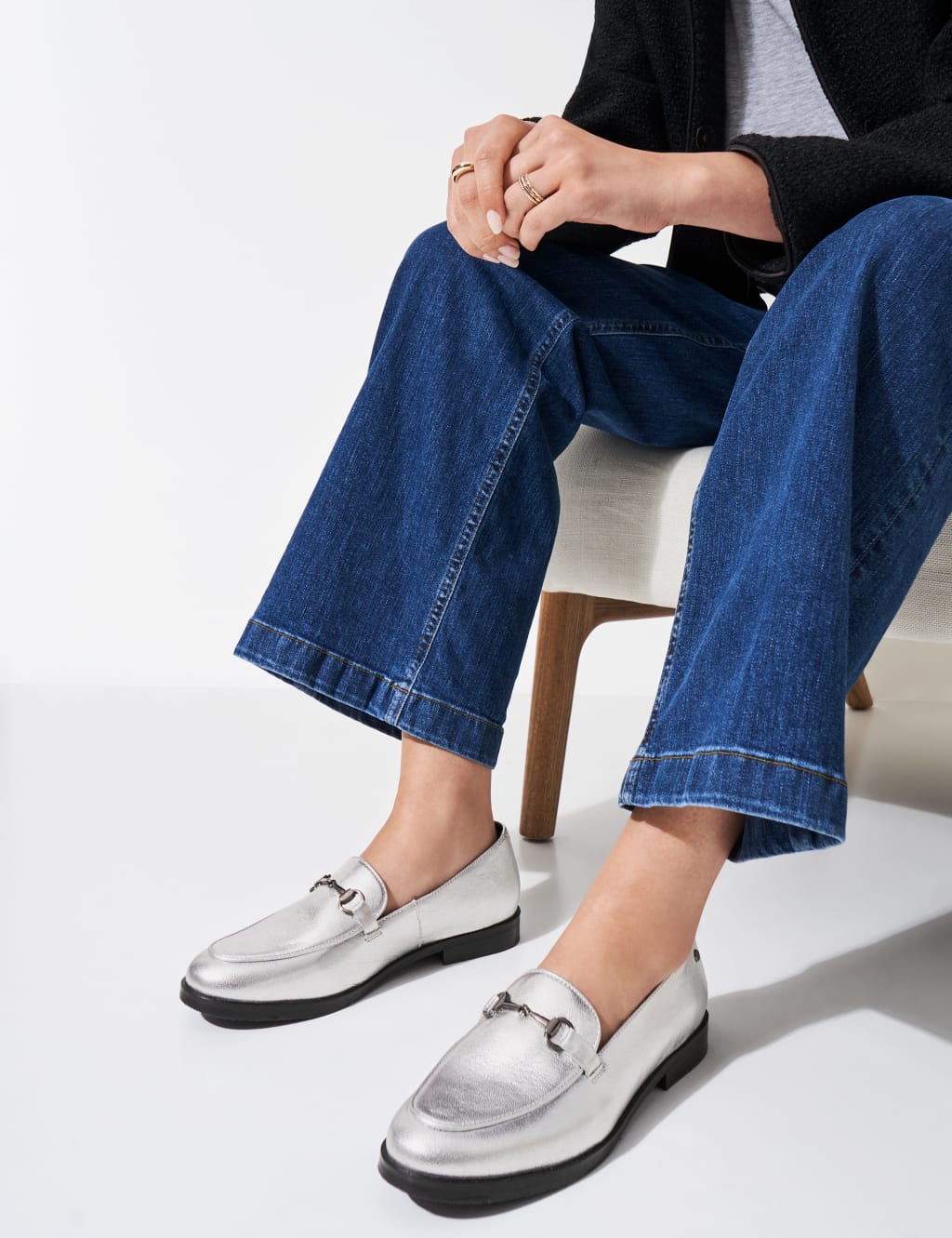Leather Metallic Bar Flatform Loafers
