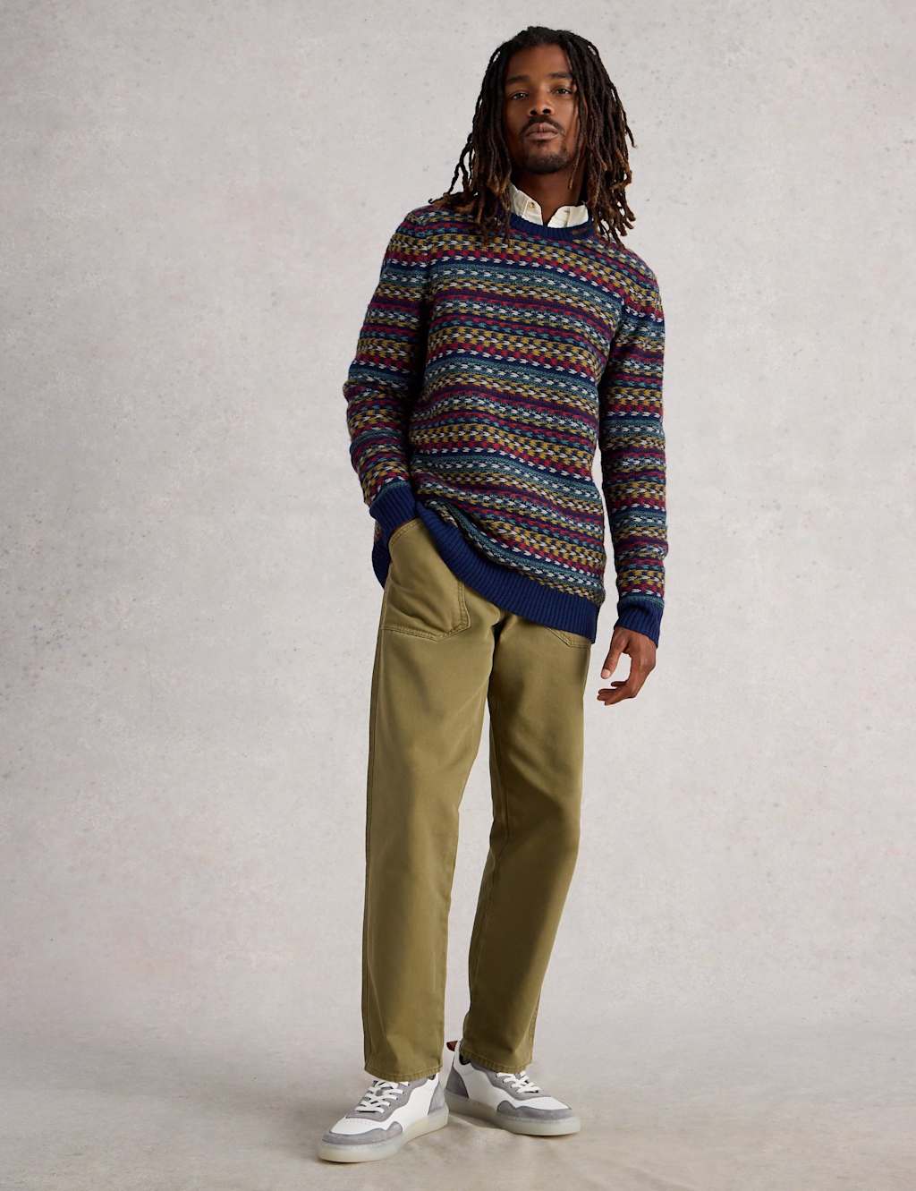 White Stuff Lambswool Rich Striped Crew Neck Jumper Navy Mix