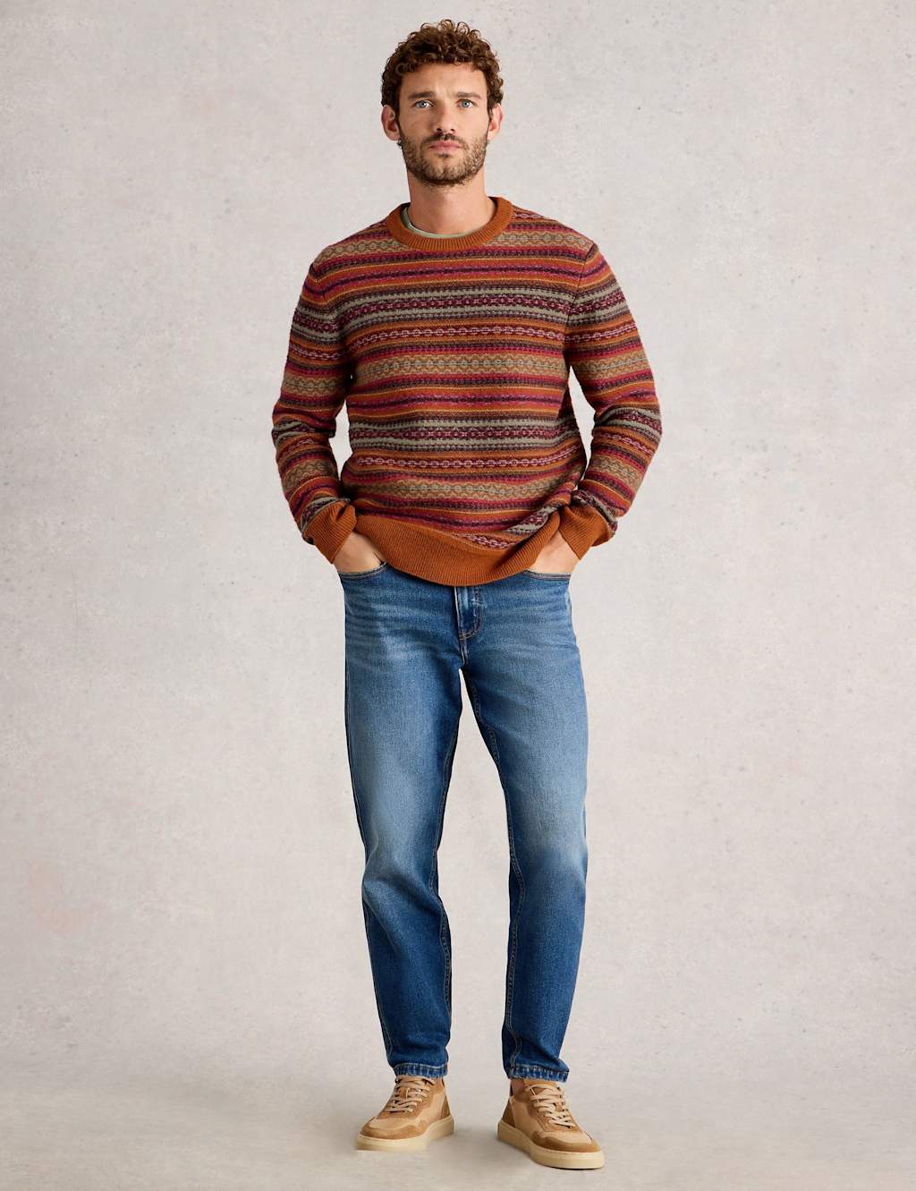 White Stuff Wool Rich Fair Isle Jumper Orange Mix