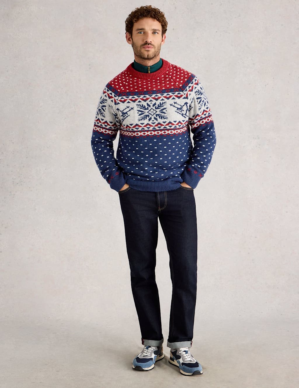 White Stuff Lambswool Rich Penguin Fair Isle Jumper Red Mix