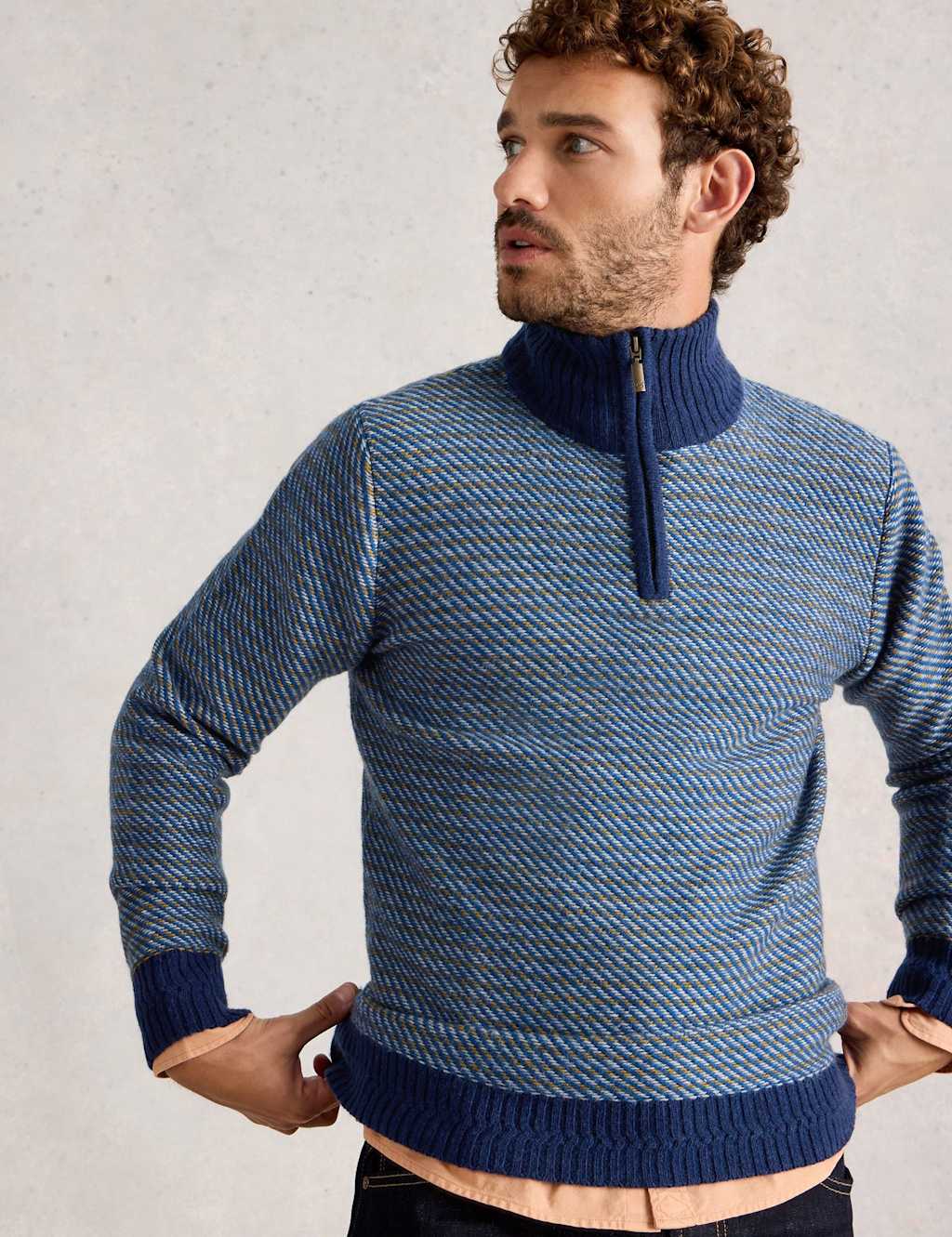 White Stuff Wool Rich Striped Half Zip Jumper Blue Mix