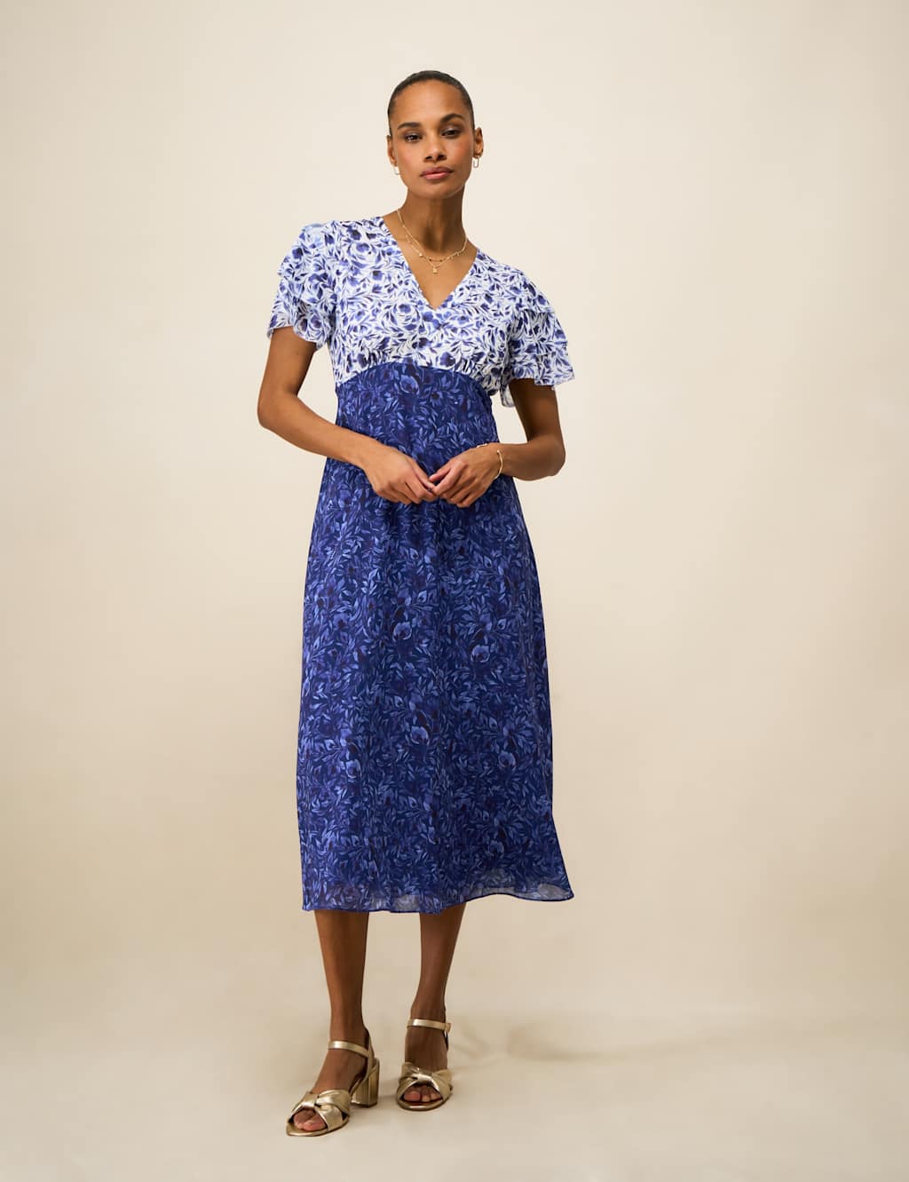 Crew Clothing Women's Geometric V-Neck Midi Tea Dress - 12 - Blue Mix - Available at M&S