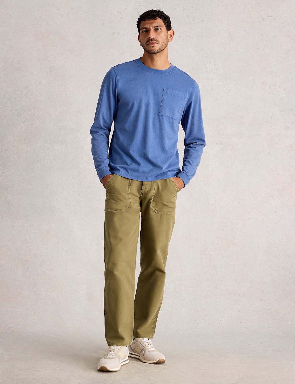 White Stuff Pure Cotton Crew Neck Long Sleeve T-Shirt Blue