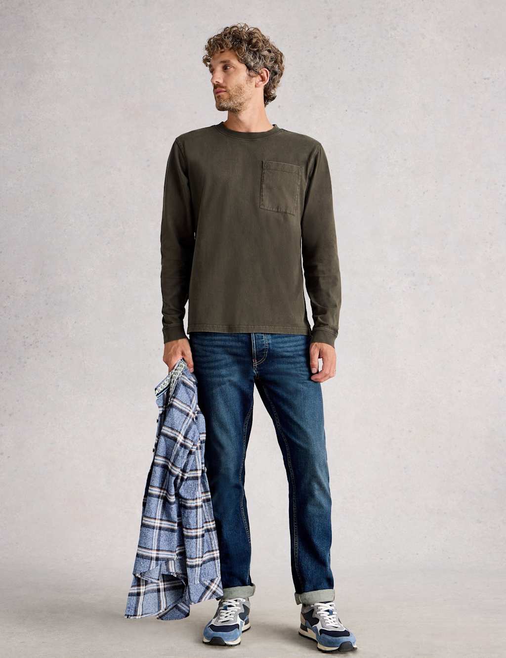 White Stuff Pure Cotton Crew Neck Long Sleeve T-Shirt Green