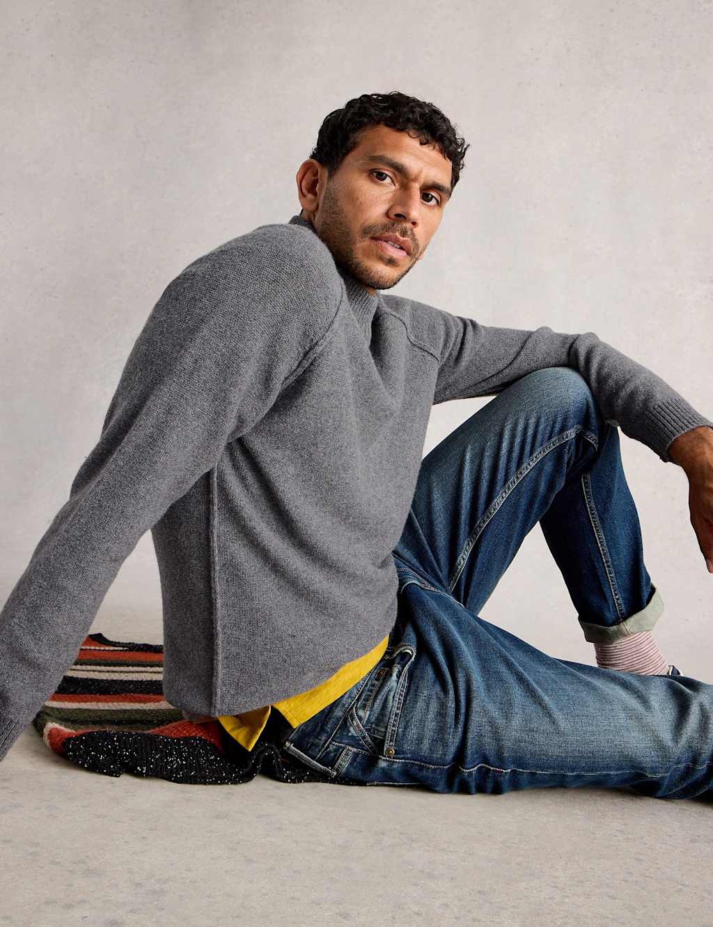 White Stuff Wool Rich Mock Neck Jumper Grey