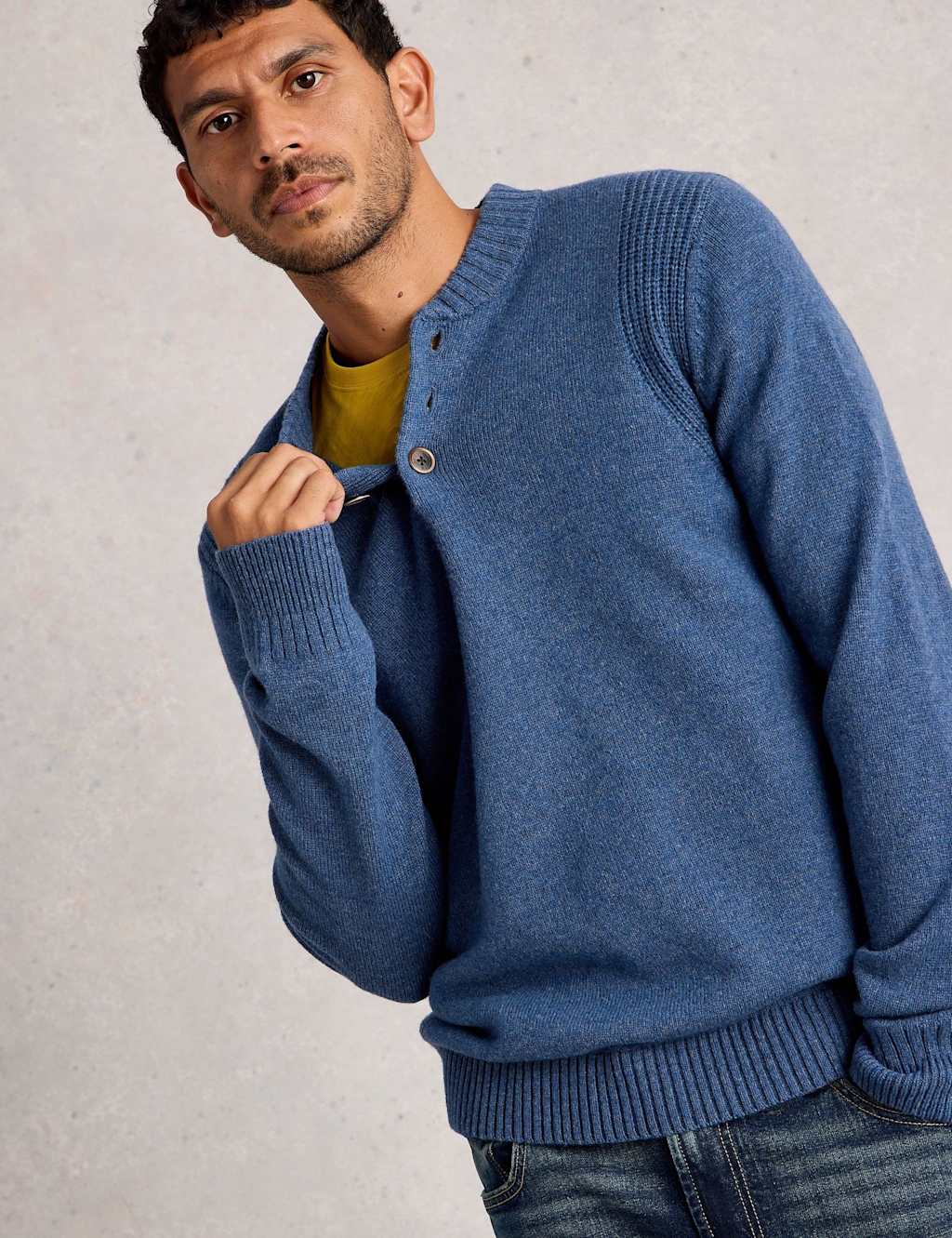 White Stuff Lambswool Rich Textured Crew Neck Jumper Blue