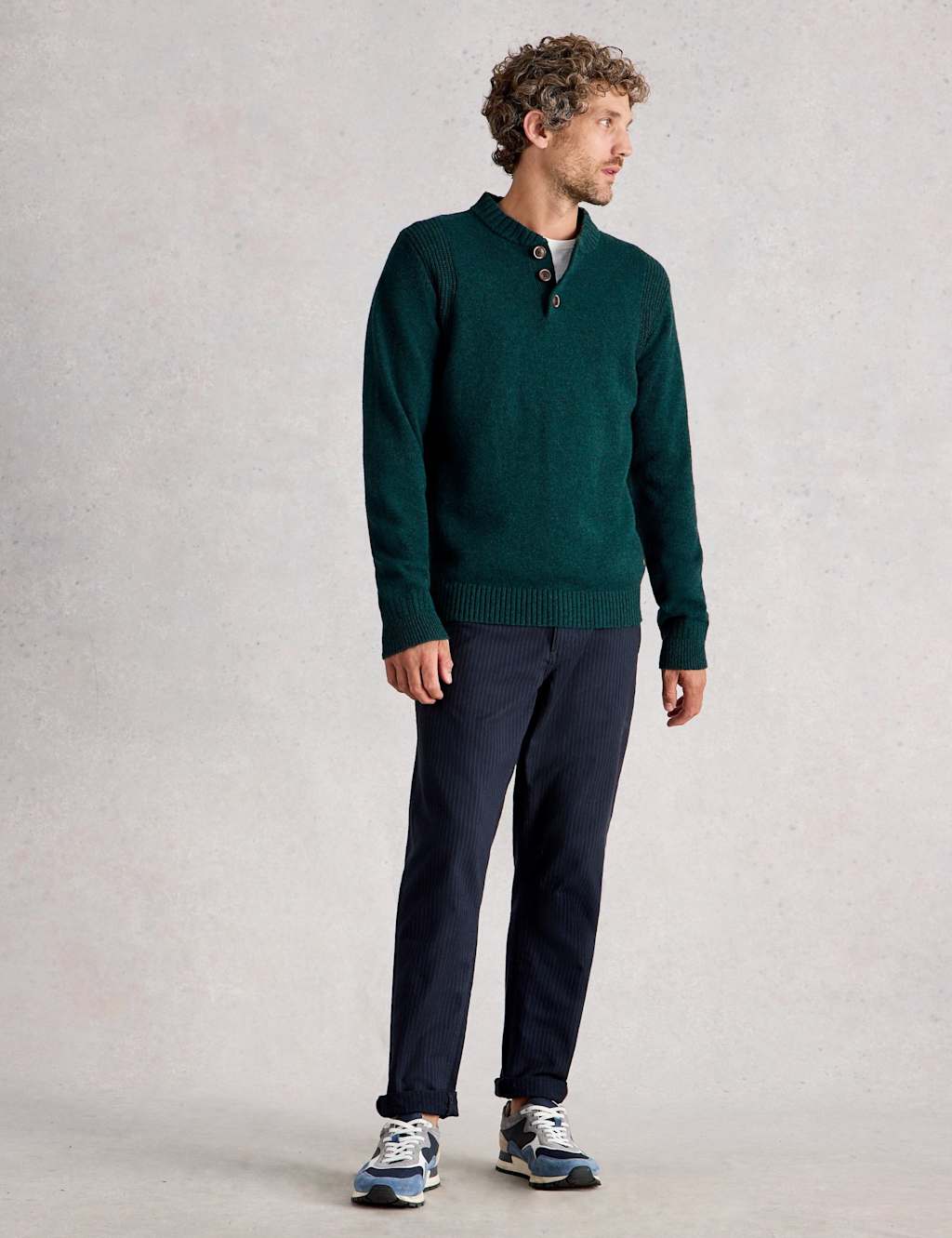 White Stuff Lambswool Rich Textured Crew Neck Jumper Green