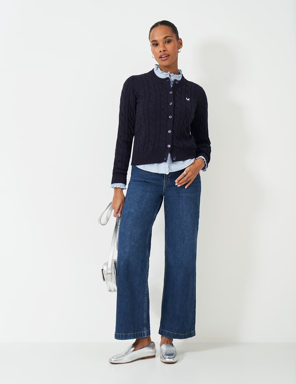 Crew Clothing Women's Pure Cotton Cable Knit Cardigan - 14 - Navy - Available at M&S