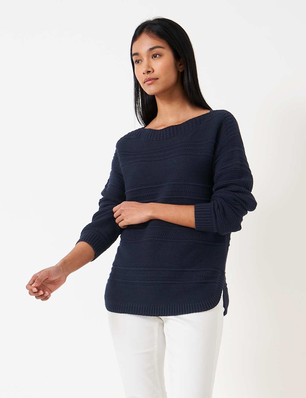 Crew Clothing Women's Cotton Blend Textured Jumper - 8 - Navy - Available at M&S