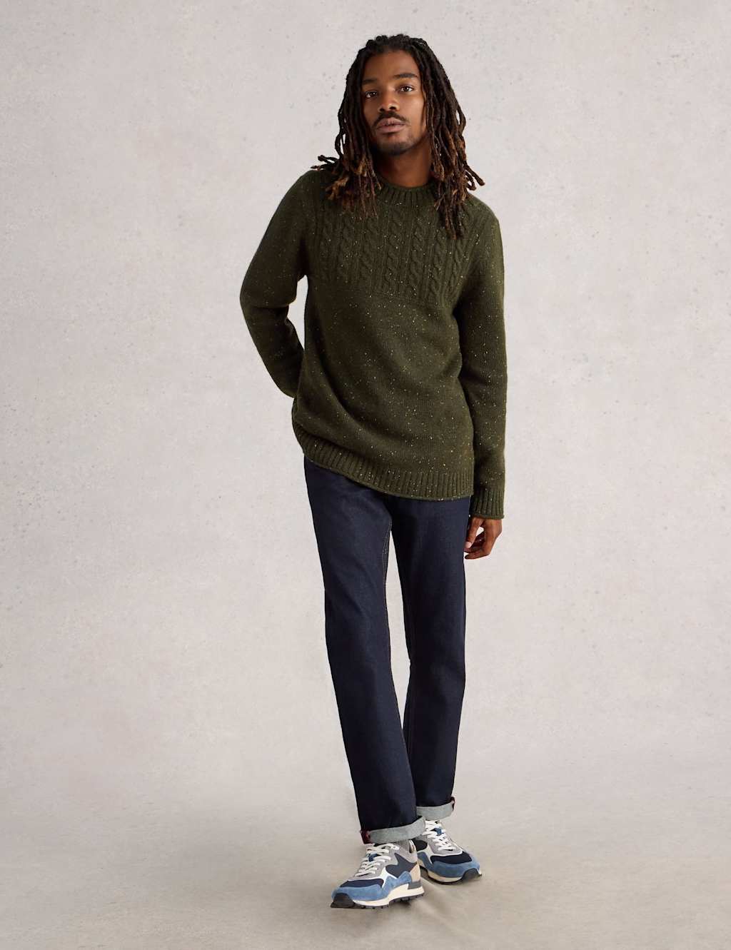 White Stuff Cable Knit Crew Neck Jumper Green