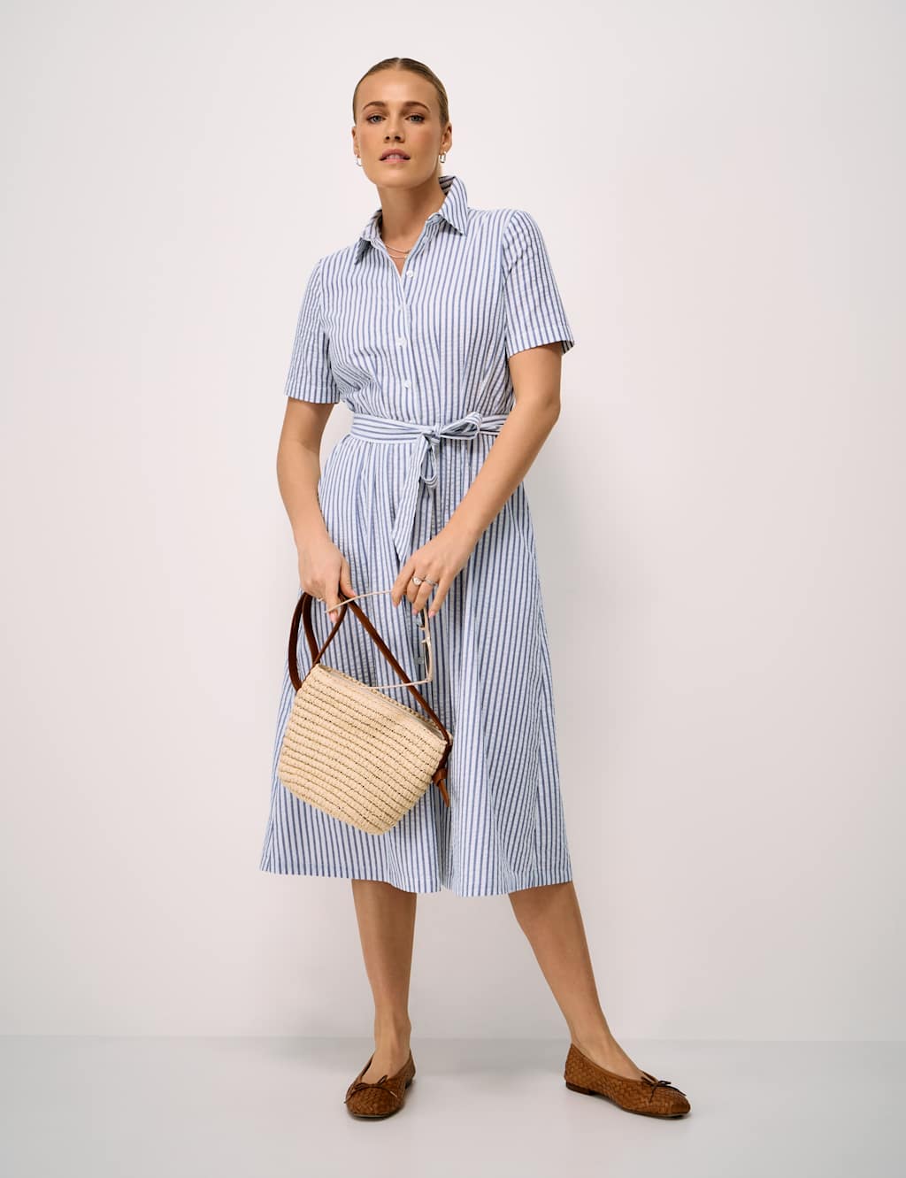 Crew Clothing Women's Pure Cotton Striped Midi Shirt Dress - 10 - Blue Mix - Available at M&S