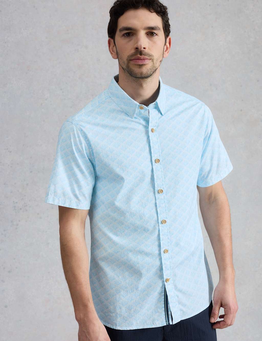 White Stuff Men's Cotton Rich Printed Short Sleeve Shirt - M - Blue Mix - Available at M&S