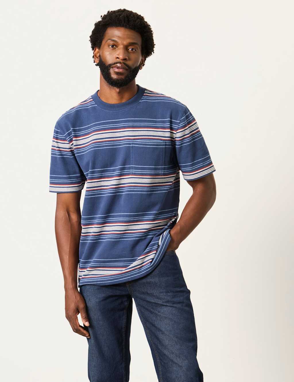 Fatface Men's Pure Cotton Striped T-Shirt - M - Blue Mix - Available at M&S