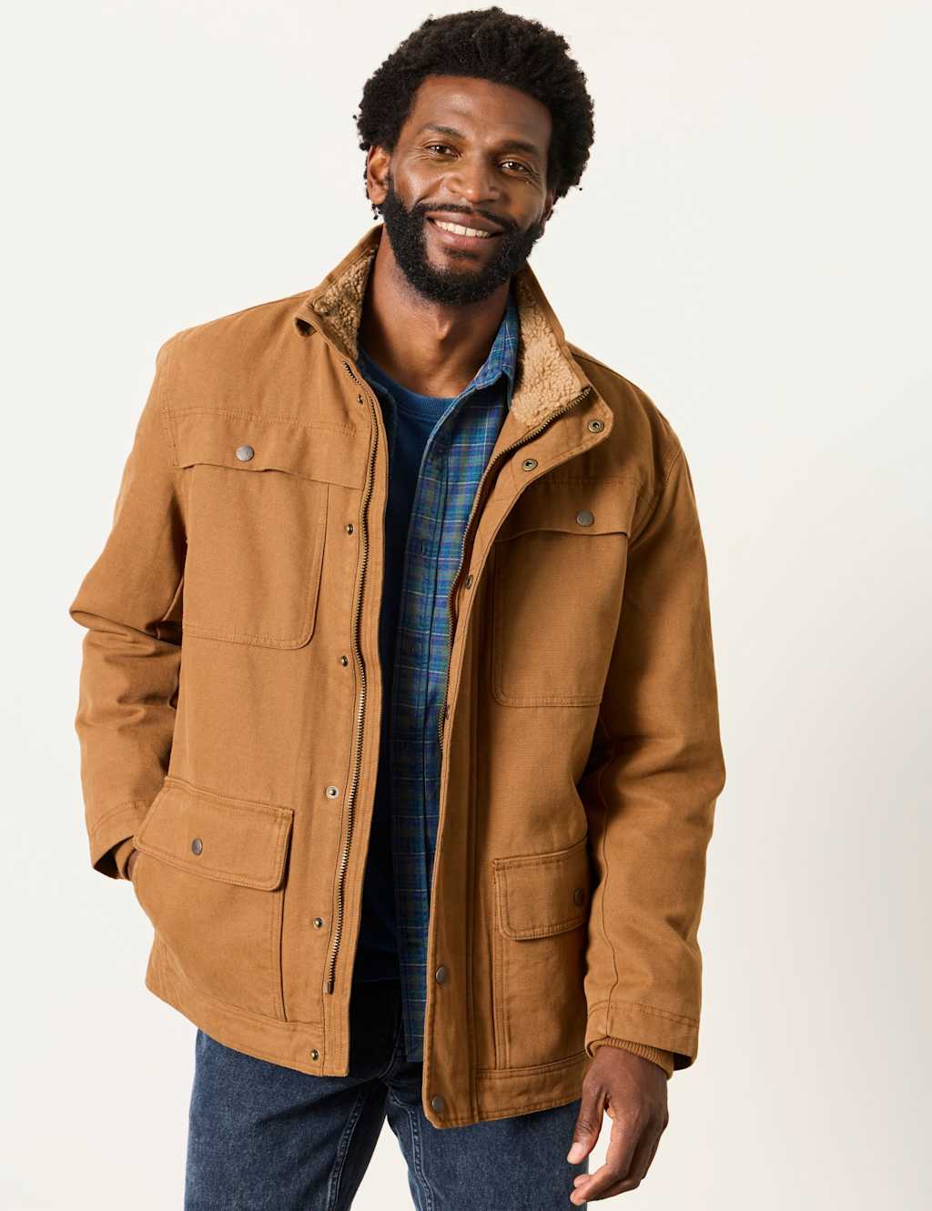 Fatface Men's Pure Cotton Borg Lined Utility Jacket - L - Tan - Available at M&S
