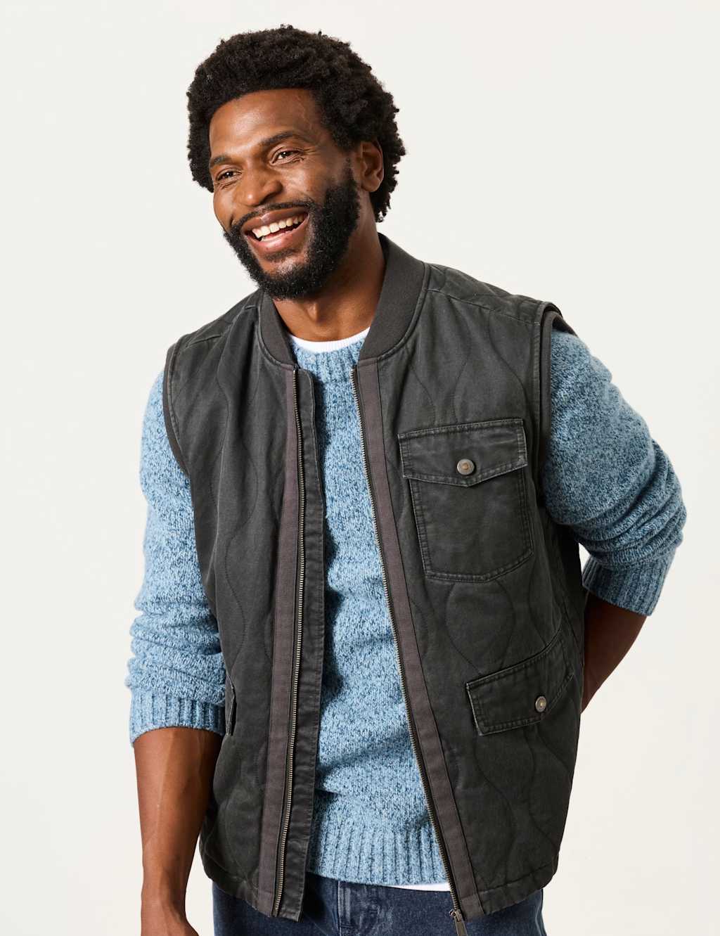 Fatface Men's Cotton Rich Quilted Gilet - XL - Charcoal - Available at M&S