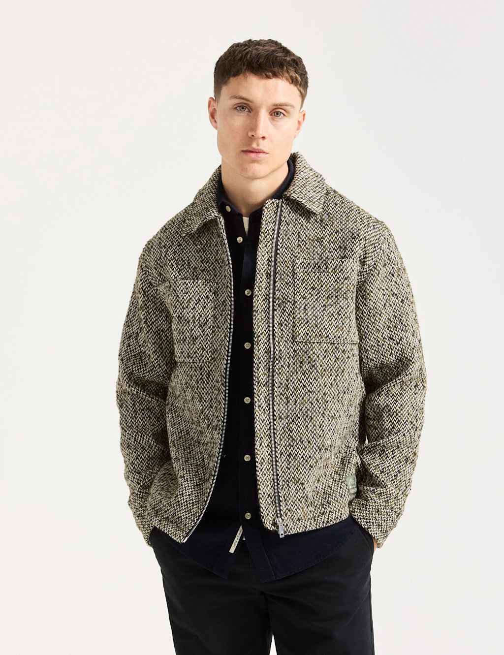 Scotch & Soda Wool Blend Tweed Harrington Jacket Dark Green
