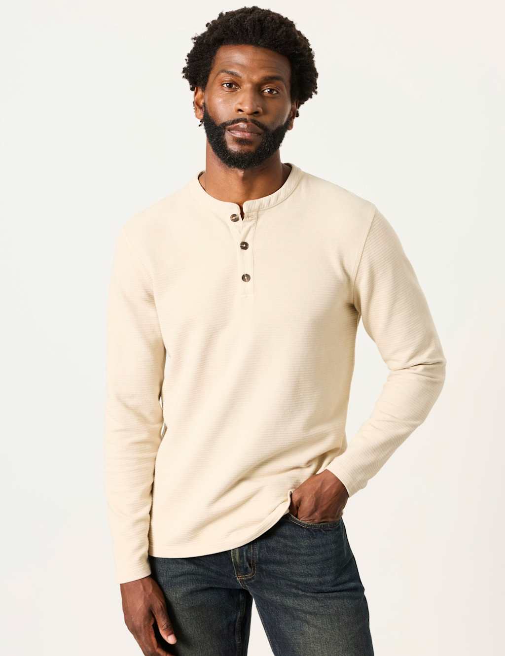 Fatface Men's Cotton Rich Waffle Henley Top - XL - Stone - Available at M&S