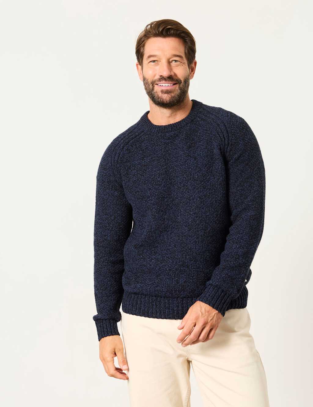 Fatface Men's Cotton Rich Twist Jumper with Wool - XL - Navy - Available at M&S