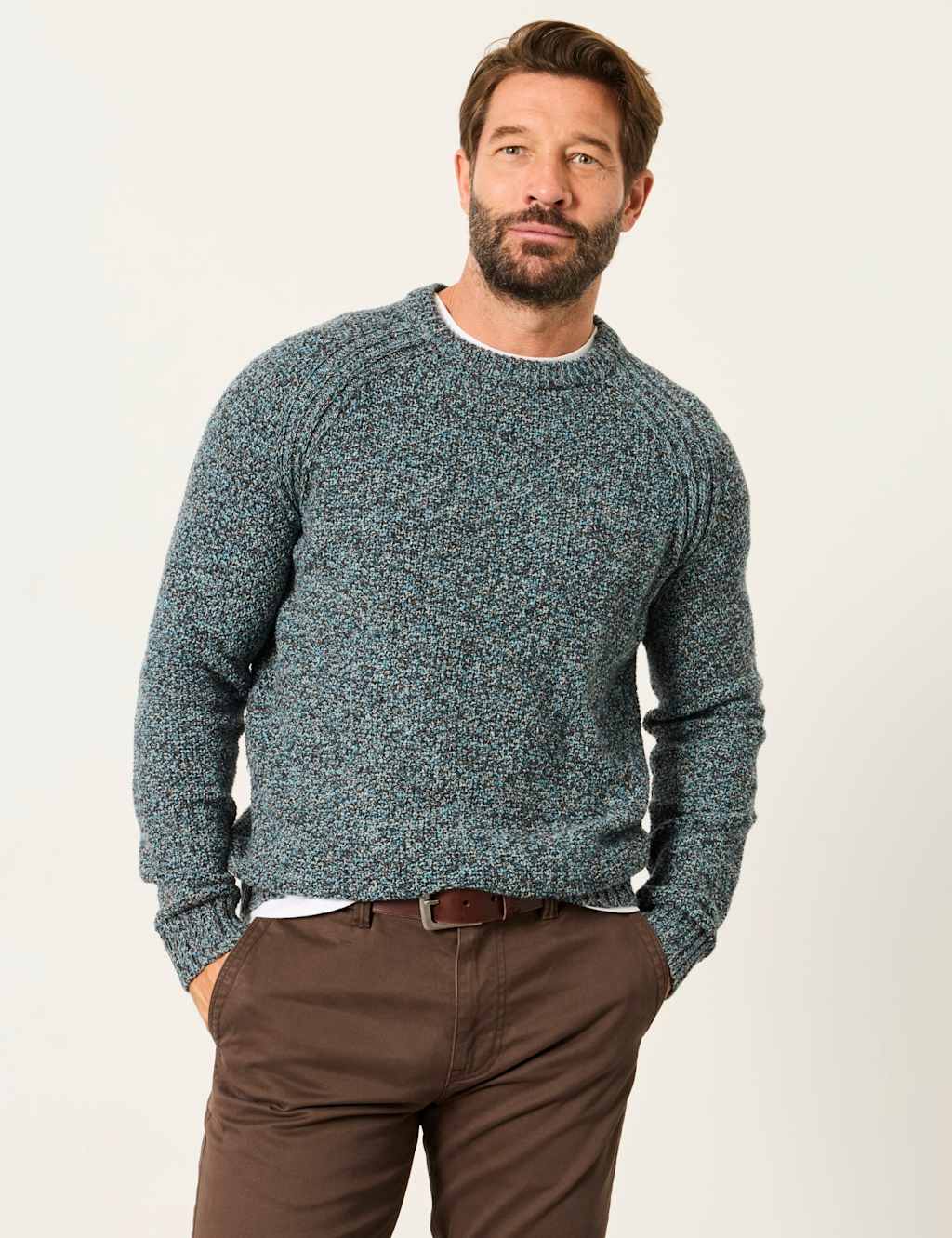 Fatface Men's Cotton Rich Twist Jumper with Wool - M - Teal - Available at M&S