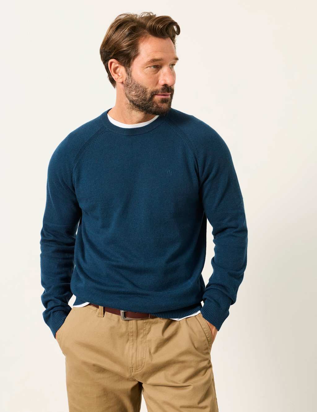 Fatface Men's Cotton Rich Crew Neck Jumper with Cashmere - M - Dark Teal - Available at M&S