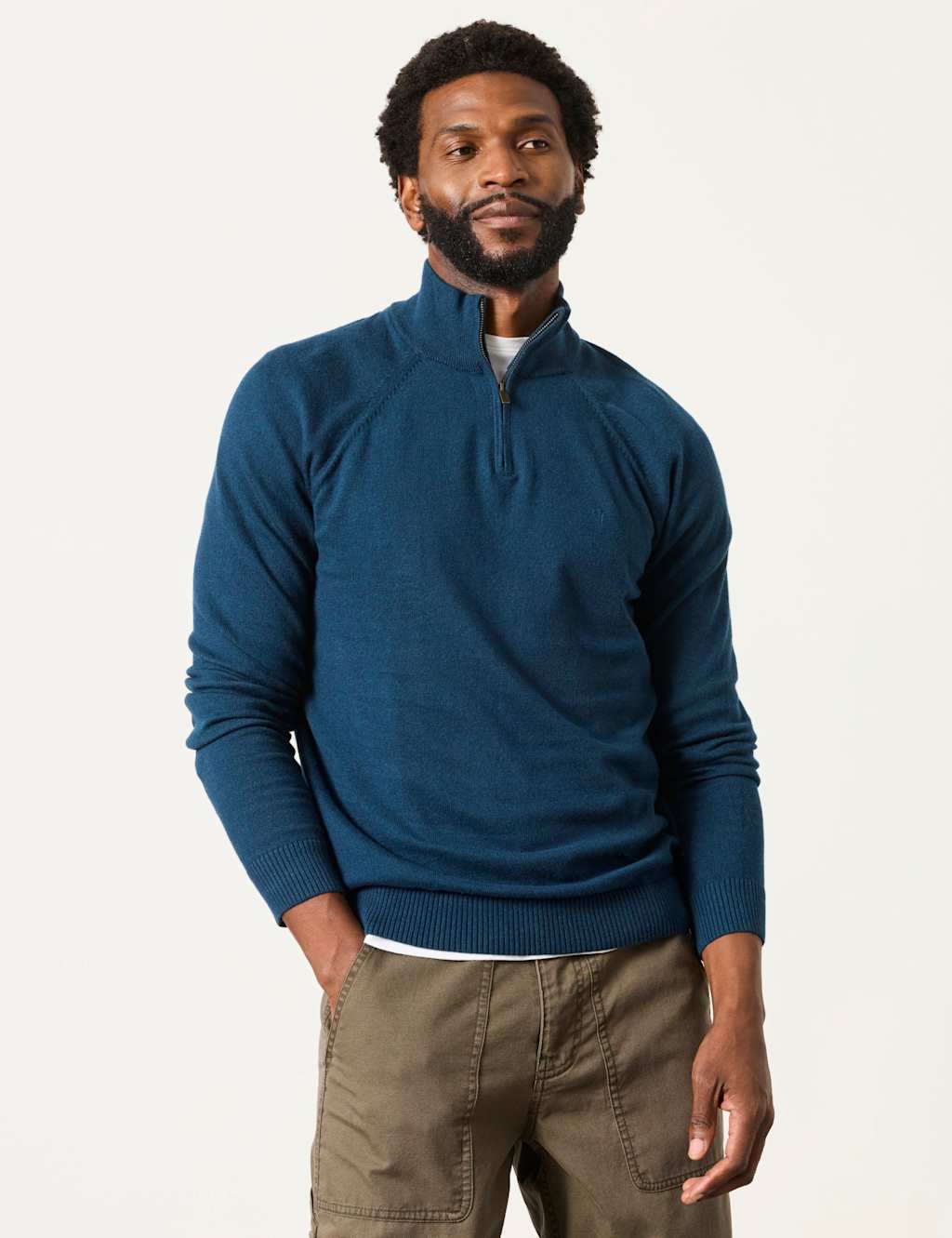 Fatface Men's Cotton Rich Half Zip Jumper with Cashmere - M - Dark Teal - Available at M&S
