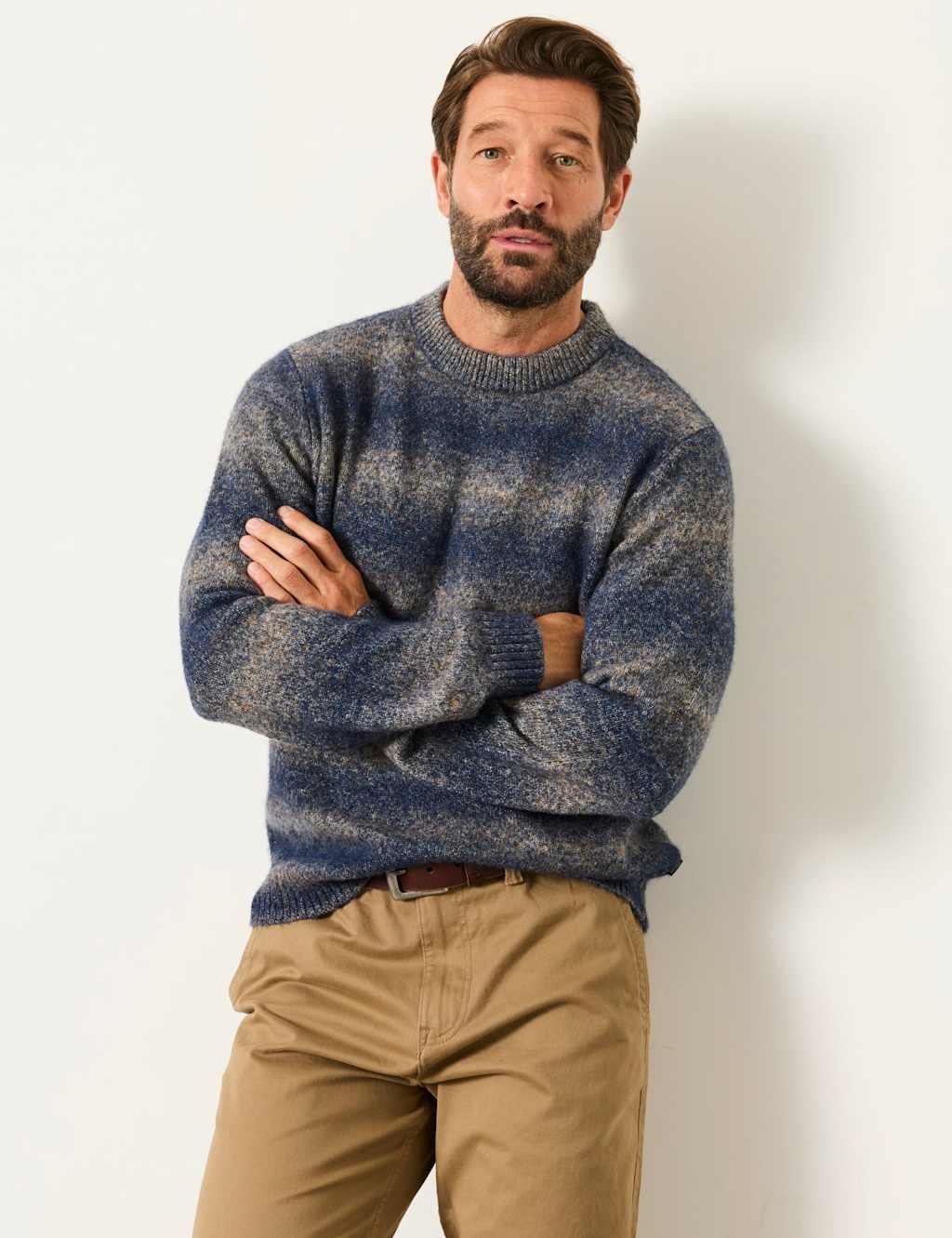 Fatface Men's Striped Ombre Crew Neck Jumper - M - Blue Mix - Available at M&S