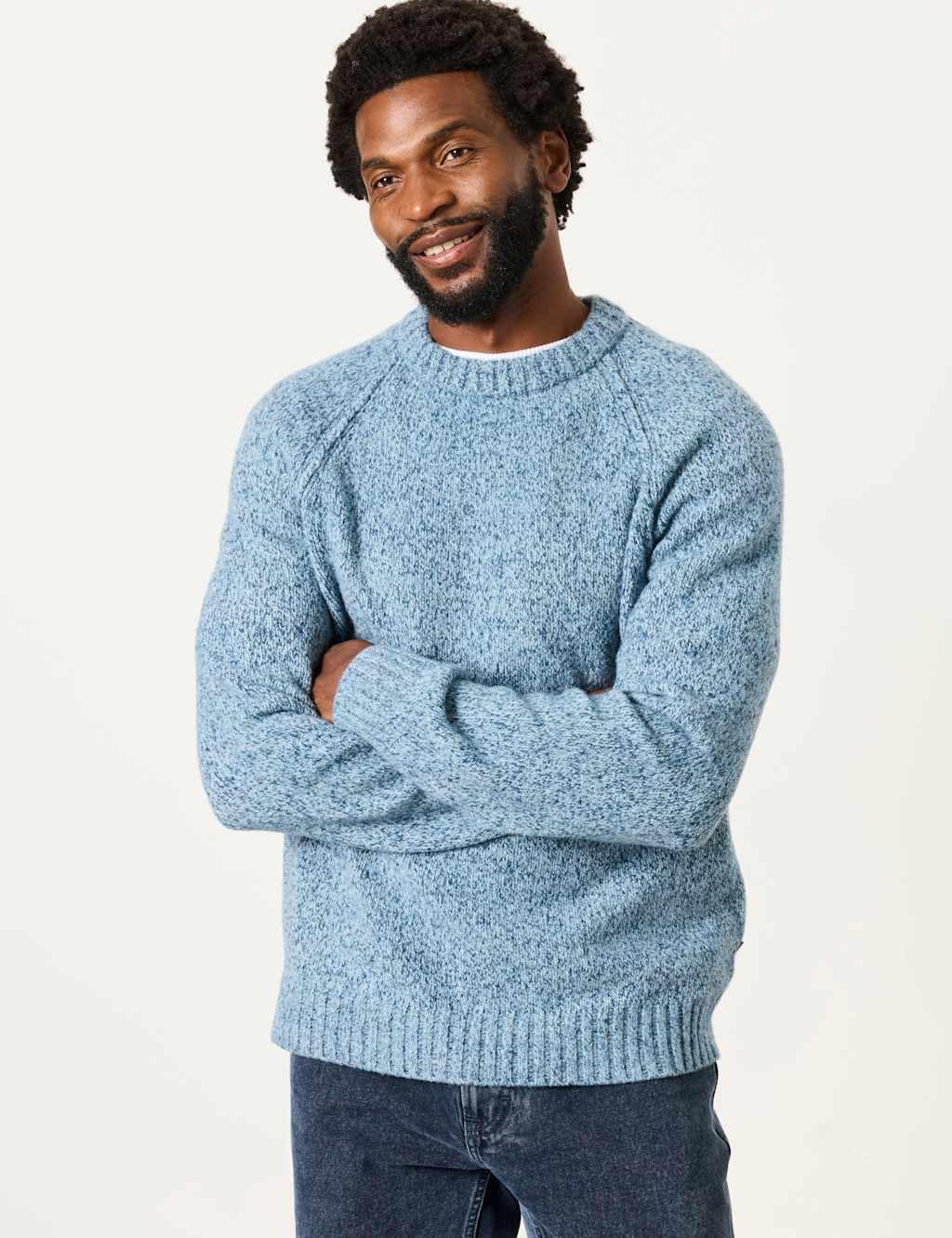 Fatface Men's Crew Neck Textured Jumper - L - Light Blue - Available at M&S