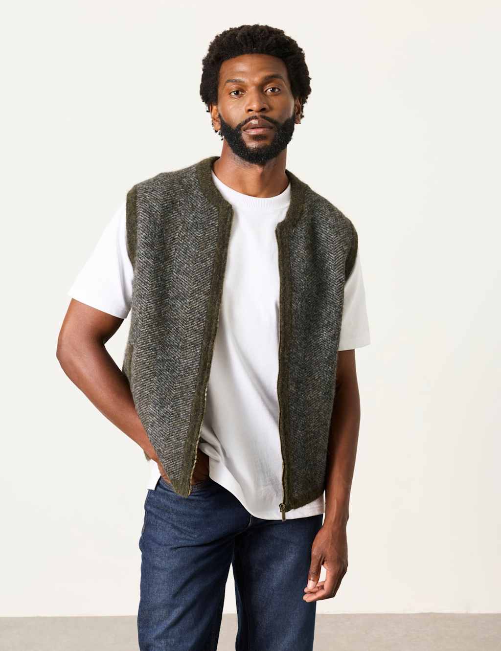Fatface Men's Textured Zip Up Gilet - 4XL - Charcoal Mix - Available at M&S