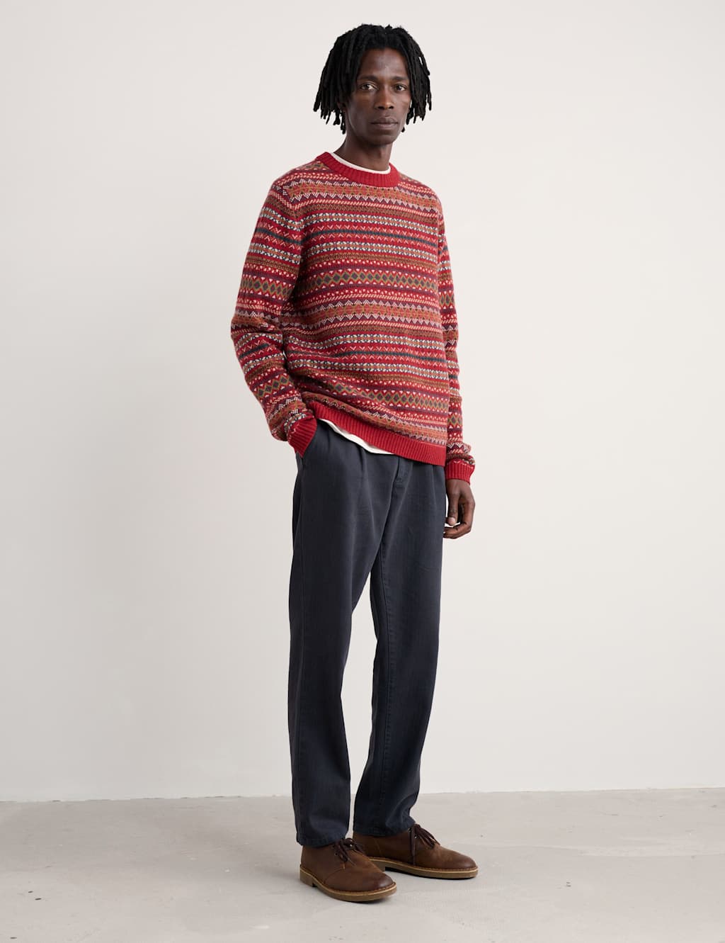 Seasalt Cornwall Lambswool Rich Fair Isle Crew Neck Jumper Red Mix