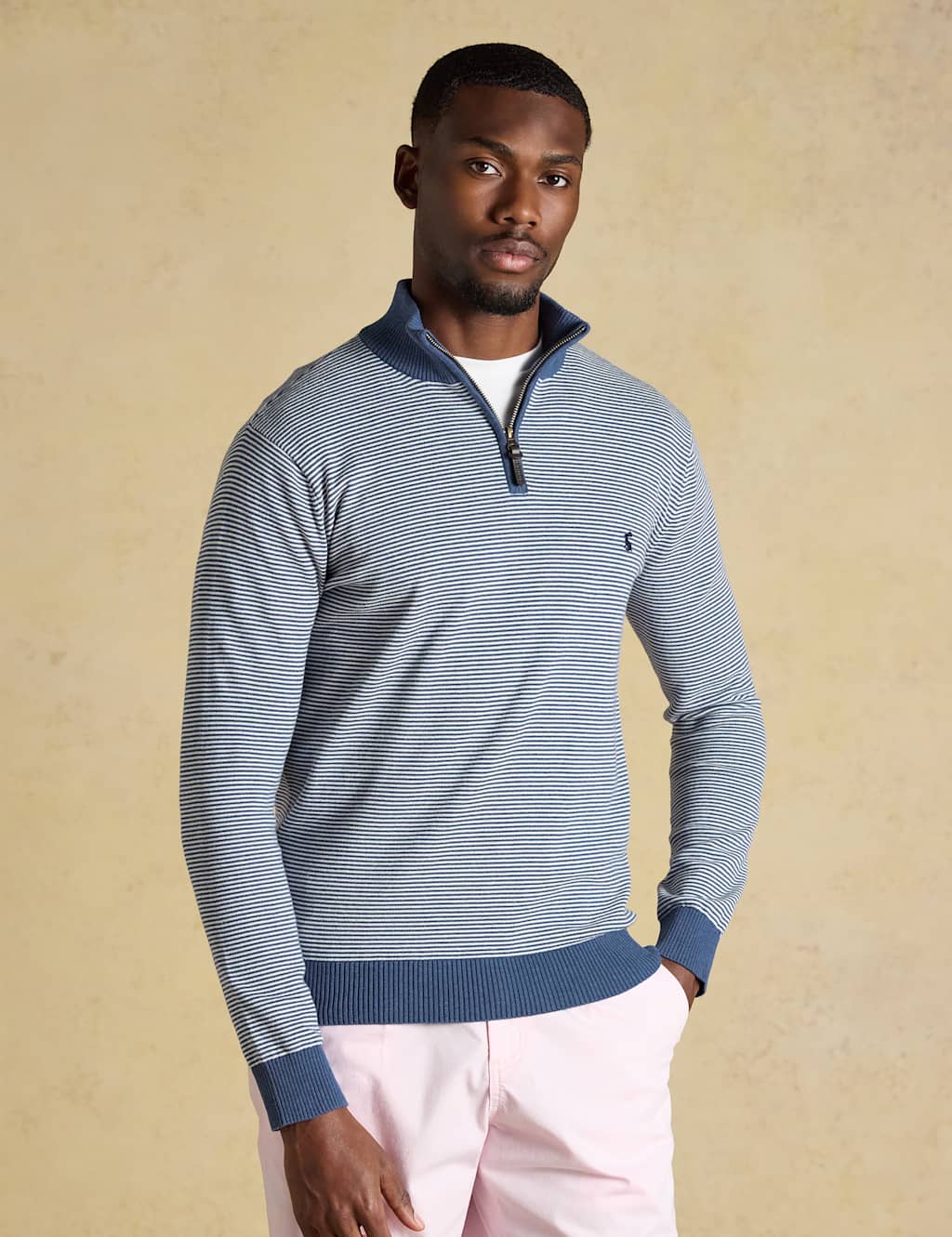 Joules Men's Pure Cotton Striped Quarter Zip Jumper - L - Blue Mix - Available at M&S