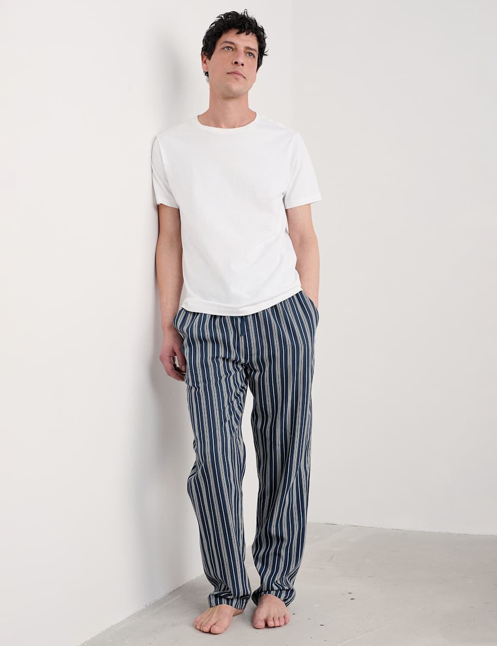Seasalt Cornwall Pure Cotton Striped Pyjama Bottoms Navy Mix