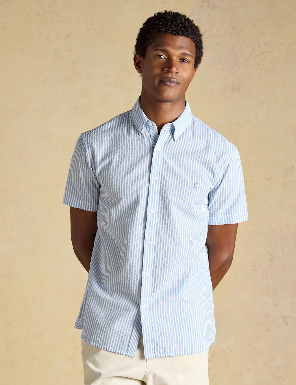 Joules Men's Pure Cotton Striped Seersucker Shirt - XL - Blue Mix - Available at M&S