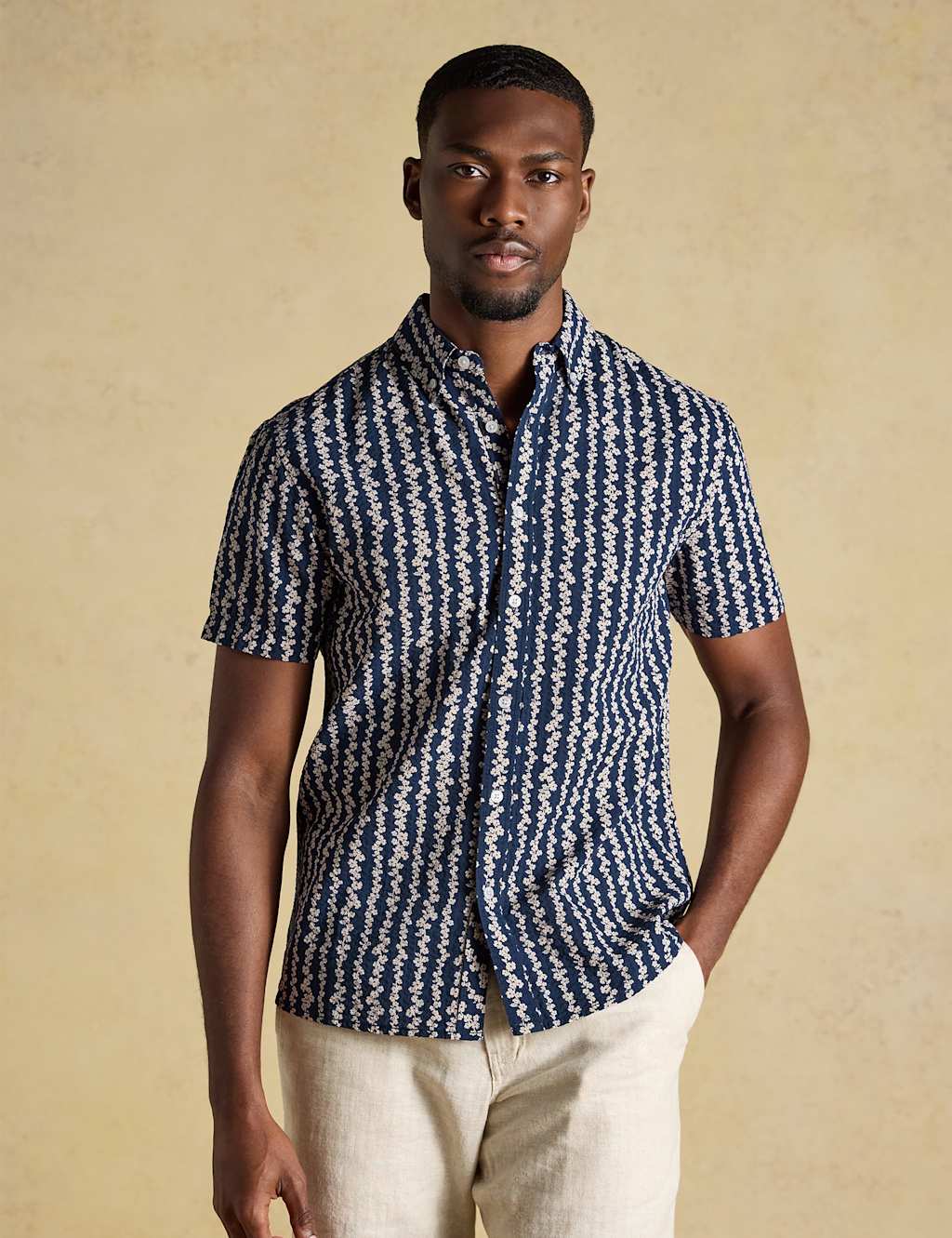 Joules Men's Pure Cotton Striped Seersucker Shirt - XL - Navy Mix - Available at M&S