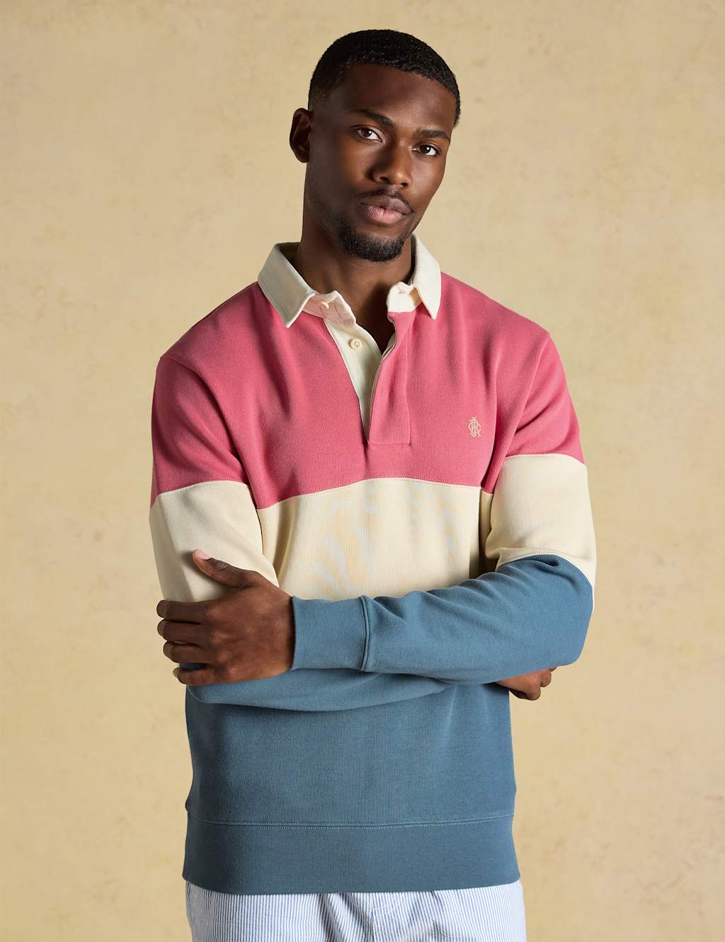 Joules Men's Pure Cotton Colour Block Rugby Top - XL - Blue Mix - Available at M&S