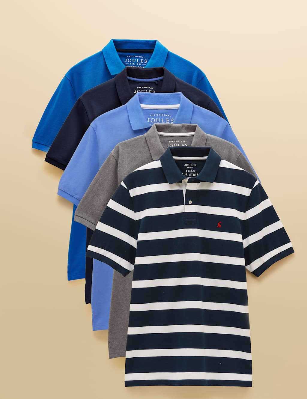 Joules Men's 5 Pack Pure Cotton Pique Polo Shirts - M - Blue Mix - Available at M&S