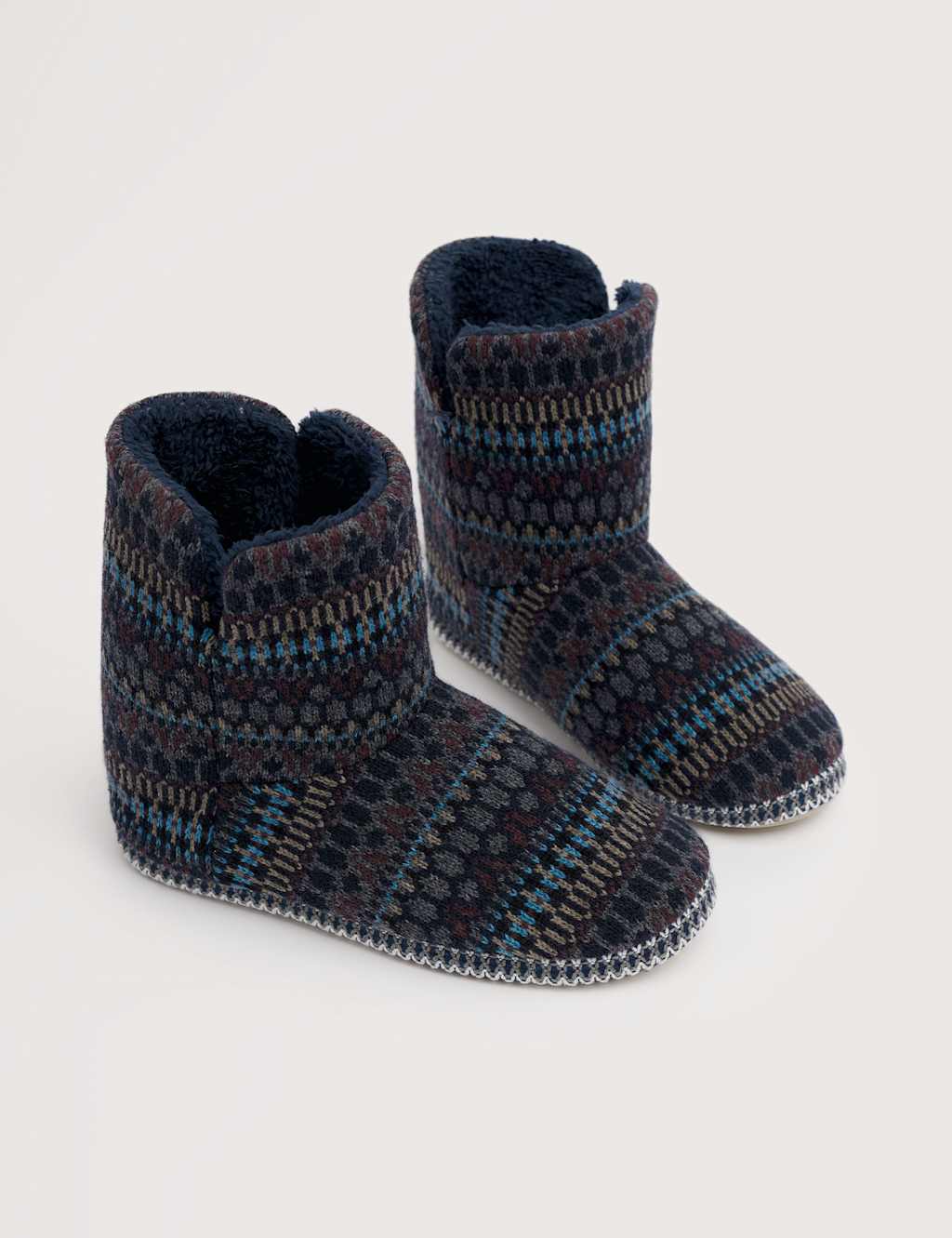 Seasalt Cornwall Fair Isle Slipper Boots Navy Mix