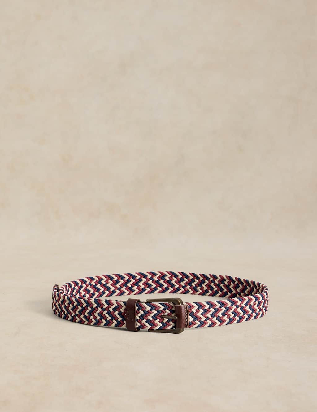 White Stuff Men's Leather Trim Woven Elasticated Belt - S - M - Natural Mix - Available at M&S